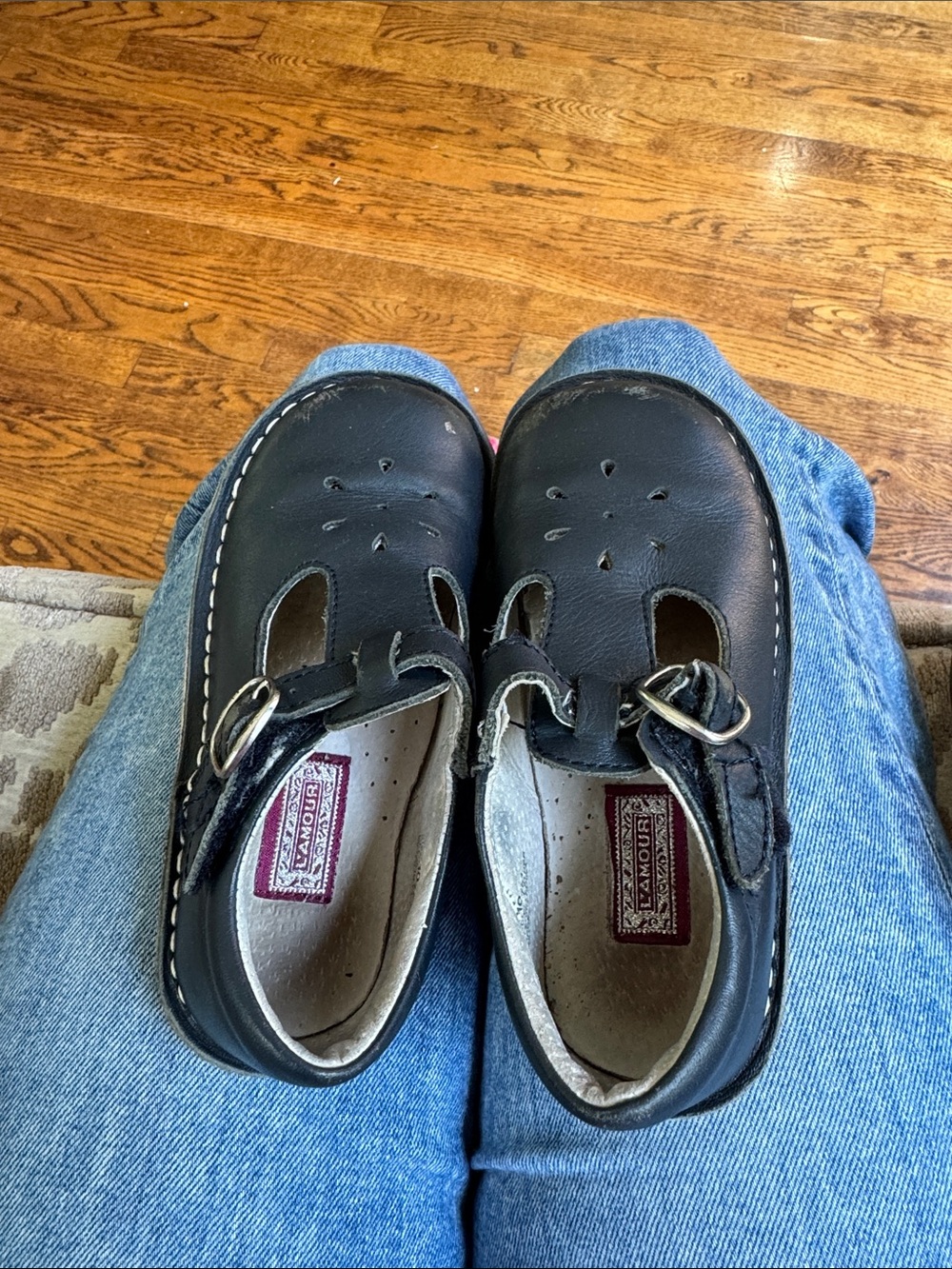 Navy Blue Kids Leather Mary Jane Shoes with Velcro closure by L’Amour girls 10